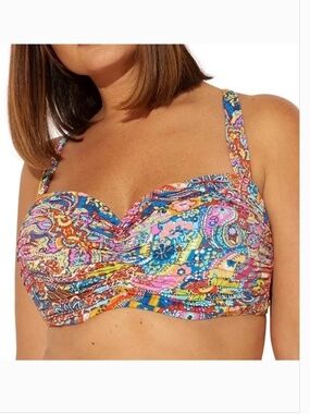 Bleu Rod Beattie Paisley Groovy Baby Shirred Underwire Bikini Top Size 38D